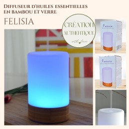 Diffuseur d'huile essentielle par ultrason Felisia en bambou et verre pour une ambiance parfumée et naturelle