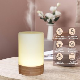 Diffuseur d'huile essentielle par ultrason Felisia en bambou et verre pour une ambiance parfumée et naturelle