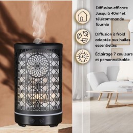 Diffuseur d'arôme avec télécommande en métal Siena, design élégant pour diffusion d'huiles essentielles