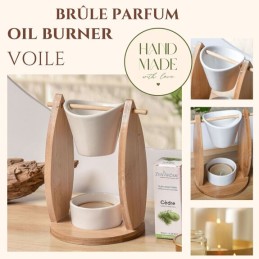 Brûleur fondant cire parfumée Voile en bambou et céramique pour diffusion de parfum et huiles essentielles