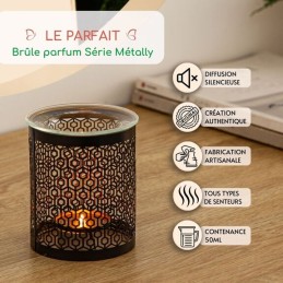 Brûle parfum metally le parfait en métal ajouré et verre, diffuseur senteurs et huiles essentielles, décoration d’intérieur