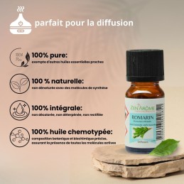 Photo de l'huile essentielle de romarin 10 ml – idéale pour aromathérapie, naturelle et conditionnée en France