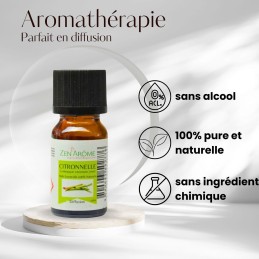 Huile essentielle citronnelle naturelle 10ml pour aromathérapie et bien-être, conditionnée en France