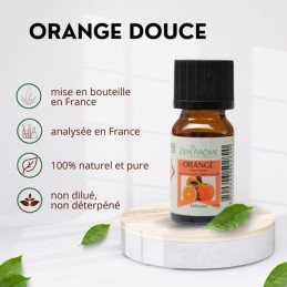 Flacon d'huile essentielle orange douce 10ml - 100% naturelle, aromathérapie, conditionnée en France