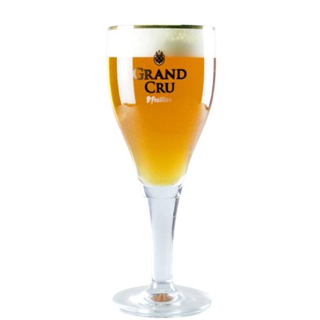 Verre à pied Saint Feuillien Grand Cru 33 cl avec bordure dorée, idéal pour déguster la bière belge Grand Cru