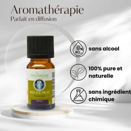 Flacon de 10 ml d'huile essentielle synergie douce nuit, mélange d'huiles essentielles à diffuser.