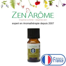 Flacon de 10 ml d'huile essentielle synergie douce nuit, mélange d'huiles essentielles à diffuser.