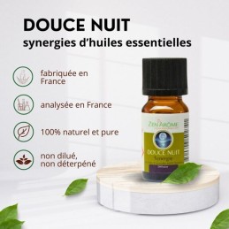 Flacon de 10 ml d'huile essentielle synergie douce nuit, mélange d'huiles essentielles à diffuser.