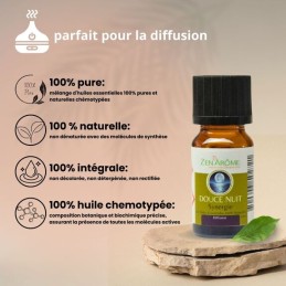 Flacon de 10 ml d'huile essentielle synergie douce nuit, mélange d'huiles essentielles à diffuser.