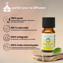 Flacon de 10 ml d'huile essentielle synergie énergisante fabriqué en France