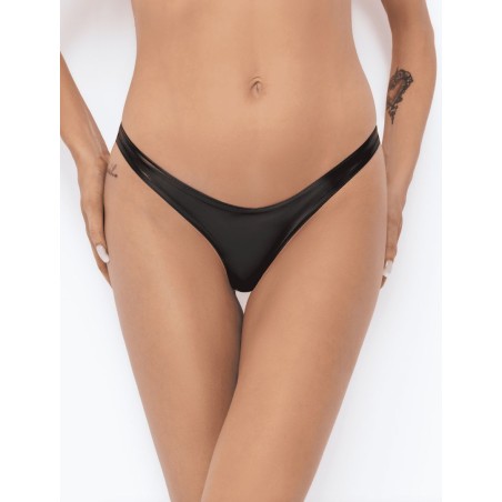 P010 String Powerwetlook L - Noir Handmade - Lingerie Femme