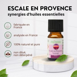 flacon d'huile essentielle synergie escale en provence de 10 ml, mélange d'huiles essentielles à diffuser, fabriqué en France