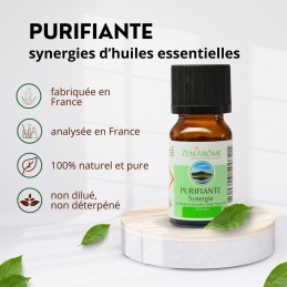 Flacon d'huile essentielle synergie purifiante de 10 ml, mélange d'huiles essentielles à diffuser, fabriqué en France