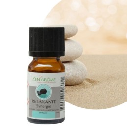 Flacon de 10 ml d'huile essentielle synergie relaxante, mélange d'huiles essentielles à diffuser, fabriqué en France.