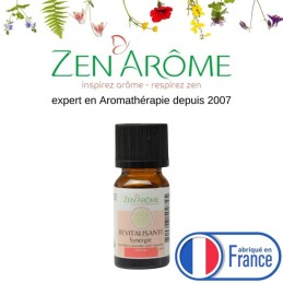 Flacon de 10 ml d'huile essentielle synergie revitalisante à diffuser, fabriqué en France