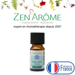 Flacon de 10 ml d'huile essentielle synergie stimulante, mélange d'huiles essentielles à diffuser, fabriqué en France.