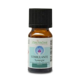 Flacon de 10 ml d'huile essentielle synergie stimulante, mélange d'huiles essentielles à diffuser, fabriqué en France.