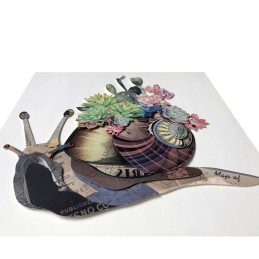 Tableau mural en peinture collage 3D escargot avec fleurs, multicolore