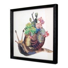 Tableau mural en peinture collage 3D escargot avec fleurs, multicolore