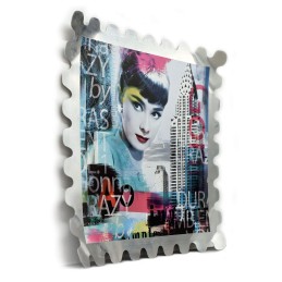 Impression sur aluminium Audrey Hepburn multicolore, tableau artistique décoration murale