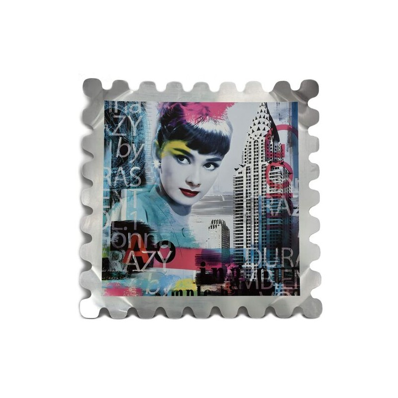 Impression sur aluminium Audrey Hepburn multicolore, tableau artistique décoration murale