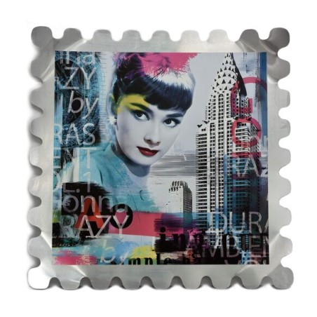 Impression sur aluminium Audrey Hepburn multicolore, tableau artistique décoration murale