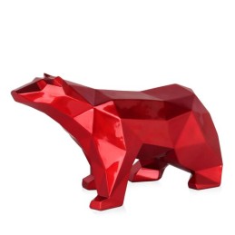 Sculpture en résine ours polaire à facettes rouge – design contemporain pour décoration intérieure