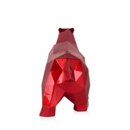 Sculpture en résine ours polaire à facettes rouge – design contemporain pour décoration intérieure