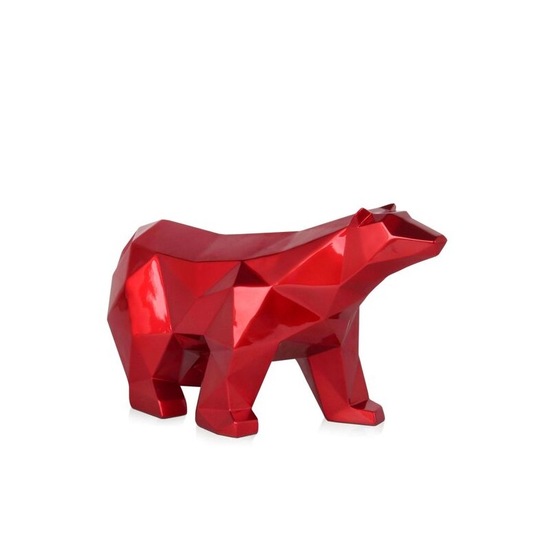 Sculpture en résine ours polaire à facettes rouge – design contemporain pour décoration intérieure