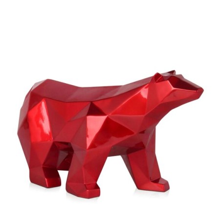 Sculpture en résine ours polaire à facettes rouge – design contemporain pour décoration intérieure