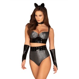 Silveria Ensemble 6 pcs - Argent et Noir S/M - Obsessive - Lingerie Femme