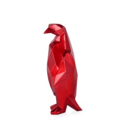 Sculpture en résine pingouin facetté rouge - décoration originale ADM