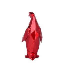 Sculpture en résine pingouin facetté rouge - décoration originale ADM