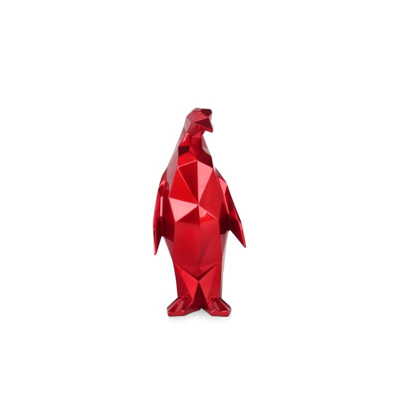 Sculpture en résine pingouin facetté rouge - décoration originale ADM