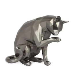 Sculpture en résine d’un chat à facettes anthracite moderne