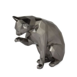 Sculpture en résine d’un chat à facettes anthracite moderne