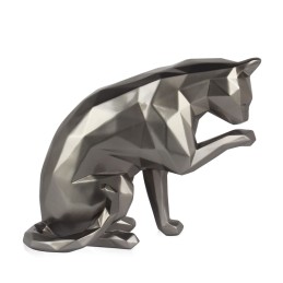 Sculpture en résine d’un chat à facettes anthracite moderne