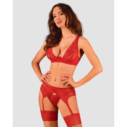Lacelove ensemble 3 piéces - Rouge XS/S