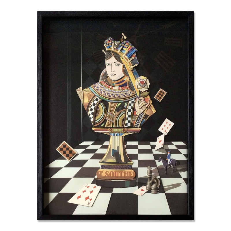 Tableau mural collage 3D Chess Queen en couleurs vives, style artistique moderne pour décoration intérieure