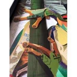 Peinture collage 3D 'Grenouille avec chapeau haut de forme 1' - Multicolore