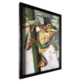 Peinture collage 3D 'Grenouille avec chapeau haut de forme 1' - Multicolore