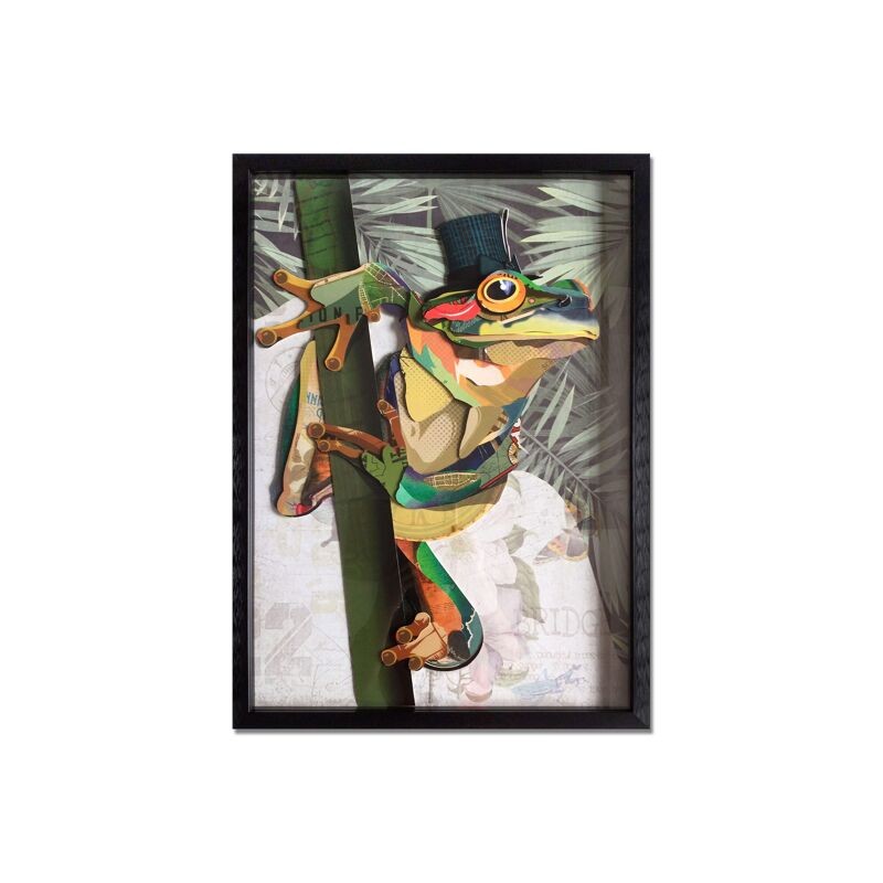 Peinture collage 3D 'Grenouille avec chapeau haut de forme 1' - Multicolore