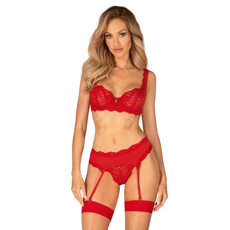 Amor Cherris ensemble 3 piéces - Rouge L/XL - Obsessive - Lingerie Femme