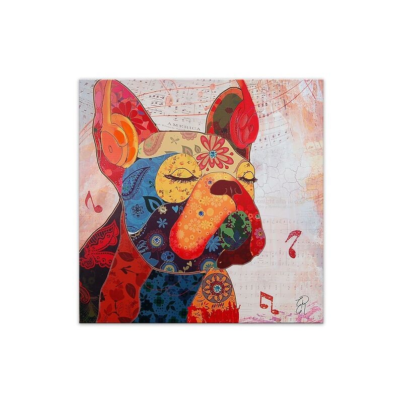 Tableau bouledogue français style pop art multicolore