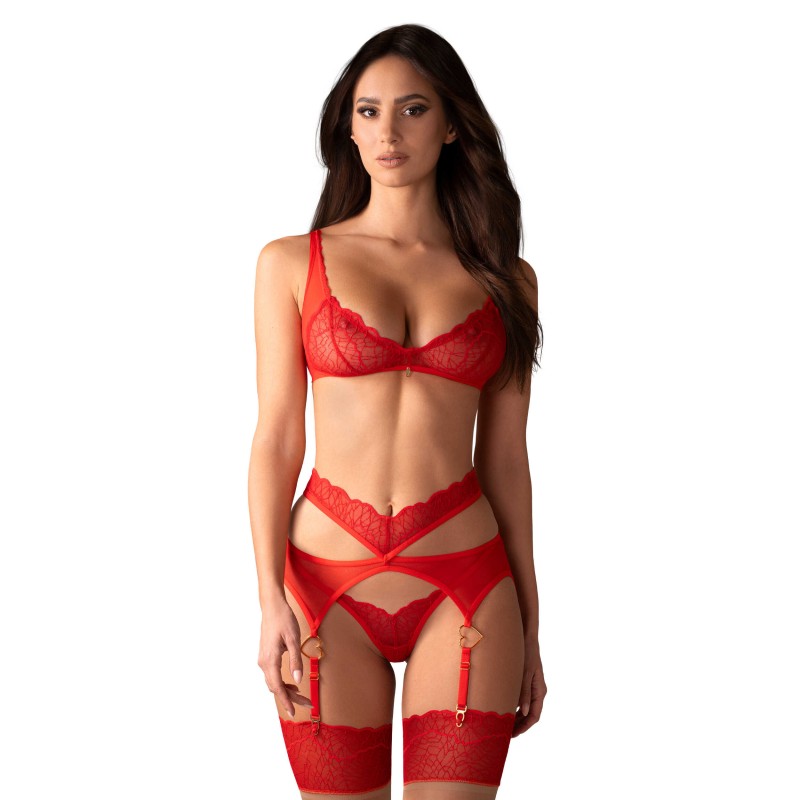 Cupide Desir ensemble 3 piéces - Rouge S/M - Obsessive - Lingerie Femme