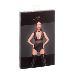 Powerwetlook body avec larges bretelles, empiécements en Taille uniquelle et tour de cou en velours XL