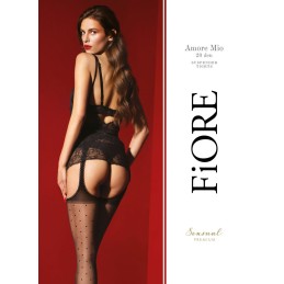 Amore Mio Bas jarretelles 20 DEN -  Noir - Qualité premium T4 - Fiore - Lingerie Femme