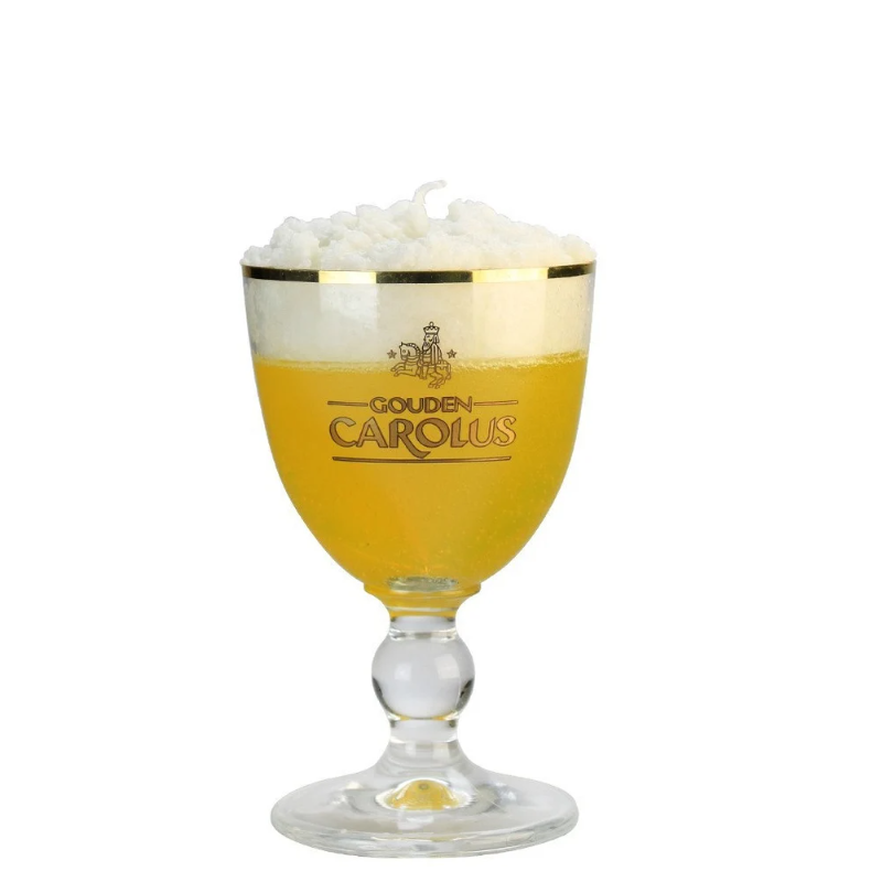 Bougie artisanale dans un verre à bière avec effet mousse Galopin Carolus