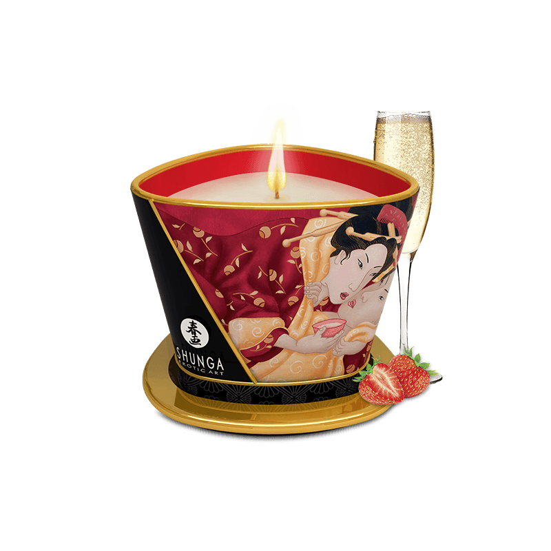 Bougie de massage lueur et caresses - Romance Vin pétillant é la fraise  - Shunga - Bougie