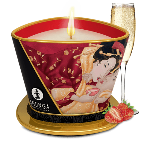 Bougie de massage lueur et caresses - Romance Vin pétillant é la fraise  - Shunga - Bougie